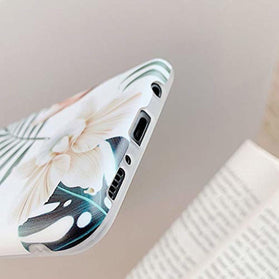 ooooops Samsung Galaxy A70 Phone Case for Girls, Green Leaf with White & Brown Flower Pattern Design, Slim Fit Soft TPU Full-Body Protective Cover Case for Samsung Galaxy A70 6.7'' (Leaves & Flowers) - Redpepper Cases