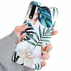 ooooops Samsung Galaxy A70 Phone Case for Girls, Green Leaf with White & Brown Flower Pattern Design, Slim Fit Soft TPU Full-Body Protective Cover Case for Samsung Galaxy A70 6.7'' (Leaves & Flowers) - Redpepper Cases