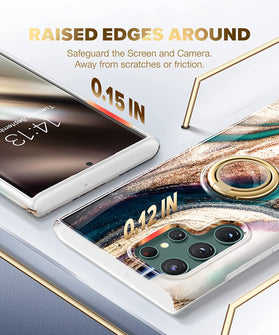 Galaxy S22 Ultra Rotatable with Ring Holder Kickstand Marble Case - Redpepper Cases