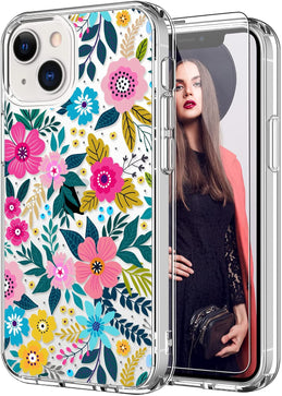 iPhone 13 Mini Case Screen Protector Clear Cover Cute Colorful Blooming Floral - Redpepper Cases