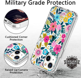 iPhone 13 Mini Case Screen Protector Clear Cover Cute Colorful Blooming Floral - Redpepper Cases