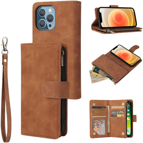 iPhone 13 Pro Leather Zipper Flip Folio Wallet Magnetic Case. - Redpepper Cases