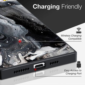 iPhone 13 Pro Max Square Black White Watercolor Marble Heavy Duty Case. - Redpepper Cases