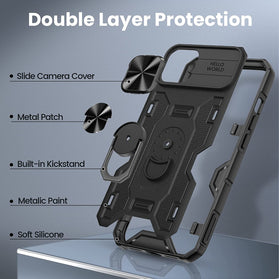 iPhone 14 Kickstand Slide Camera Cover Built-in 360° Rotate Ring Stand Magnetic Case - Redpepper Cases