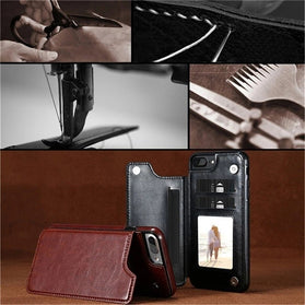 iPhone 14 Max Leather Retro Card Holder Flip Mini Wallet Case - Redpepper Cases