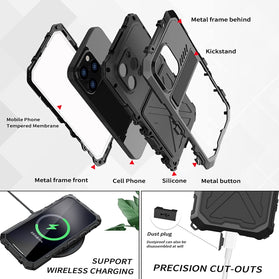 iPhone 14 Metal Kickstand Metal Frame Rugged Silicone Heavy Duty Case - Redpepper Cases