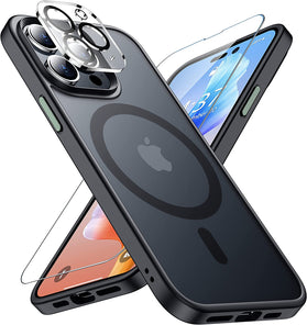 iPhone 14 Pro Max Case, 3 Pack Tempered Glass Screen Protector Matte Case Black - Redpepper Cases