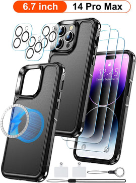 iPhone 14 Pro Max Case Magnetic Case Glass Screen Protector Black - Redpepper Cases