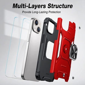 iPhone 14 Shockproof Heavy-Duty Metal Ring Kickstand Case - Redpepper Cases
