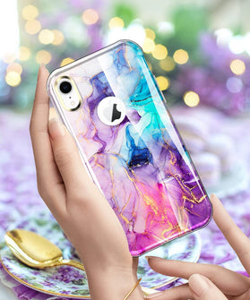 iPhone XR Case Built-in Screen Protector Shockproof Soft - Watercolor Marble - Redpepper Cases