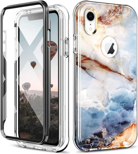 iPhone XR Case Built-in Screen Protector Shockproof Soft - Watercolor Marble - Redpepper Cases