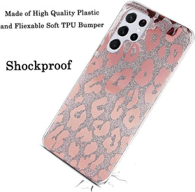 Samsung Galaxy S22 Ultra Luxury Sparkle Bling Glitter Leopard Print Case. - Redpepper Cases