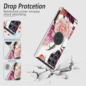 Samsung Galaxy S22 Ultra Pink Flower Pattern Loop Ring Case - Redpepper Cases