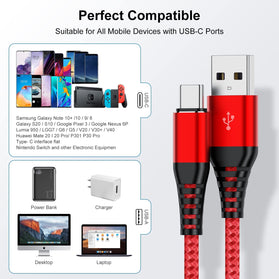USB A to Type C Cable, Cabepow 6Ft Fast Charging 6 Feet USB Type C Cord - Redpepper Cases