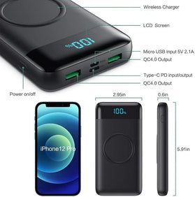 Wireless Portable Charger Fast Charging Smart LED Display USB-C Power Bank - Redpepper Cases