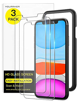 YOUMAKER 3 Pack HD Tempered Glass Screen Protector for iPhone 11 & iPhone XR, Case Friendly with Easy Installation Alignment Frame Premium Tempered Glass Film for Apple iPhone XR/11 6.1 inch - 3 Packs - Redpepper Cases