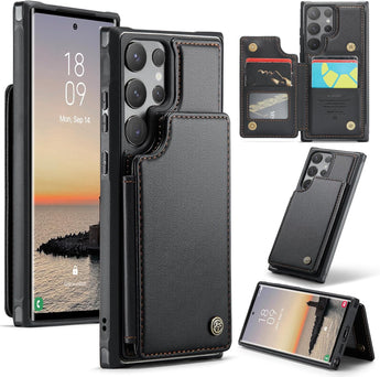 Galaxy S25 Leather Wallet Case with Kickstand and RFID