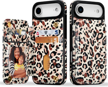 iPhone 17 Air Leopard Print Wallet Kickstand Case