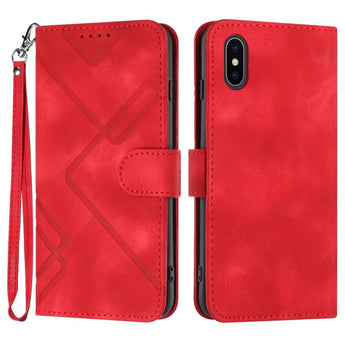 iPhone XS Max Leather Wallet Case with Line Pattern Feel