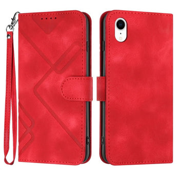 Line Pattern Leather Wallet Case for iPhone XR