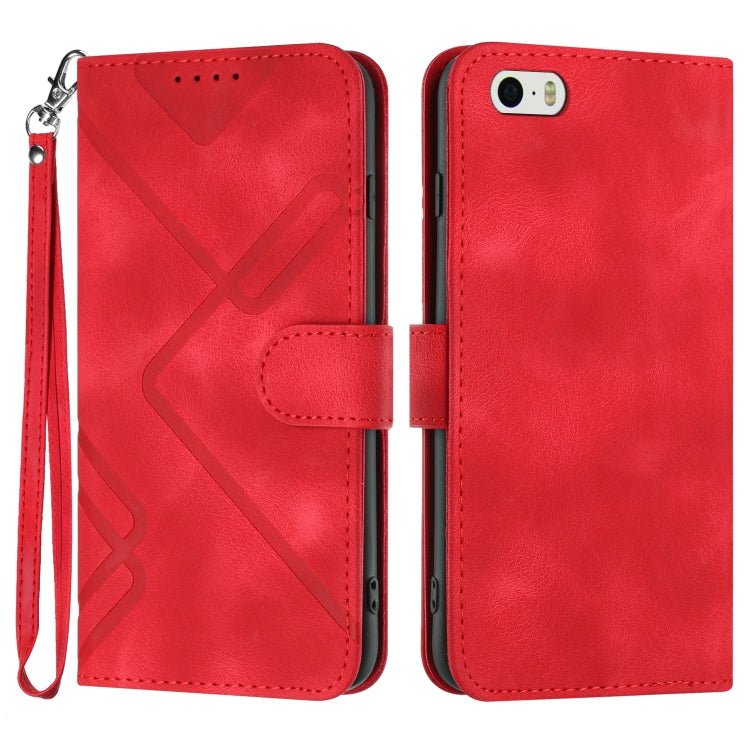 Line Pattern Leather Wallet Case for iPhone 5s SE