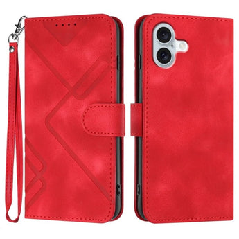 Line Pattern Leather Wallet Case for iPhone 16 Plus