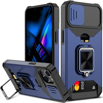 iPhone 14 Case with Camera Cover, Card Holder and Ring