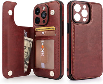 iPhone 15 Pro Leather Wallet Case with Card Holder