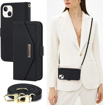 iPhone 15 Pro Max Wallet Case with Shoulder Strap