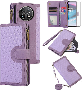 Purple Floral OnePlus 11 Wallet Case and Screen Protector