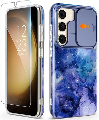 Galaxy S23 Slide Camera Cover Case With Marble Design
