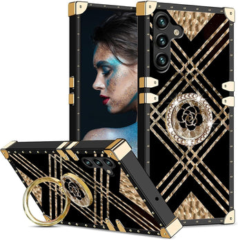 Samsung Galaxy S25+ Metal Corners and Ring Kickstand Case