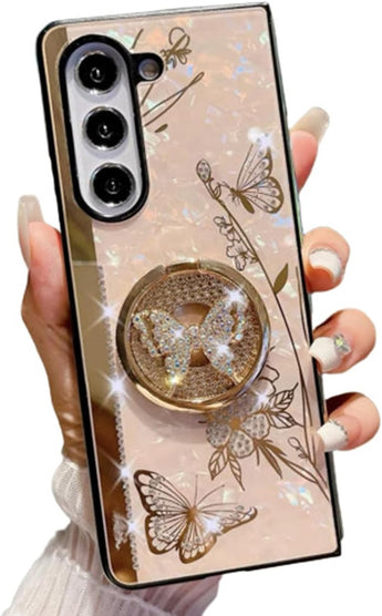 Galaxy Z Fold 5 Purple Case: Mirror and Bling Protection