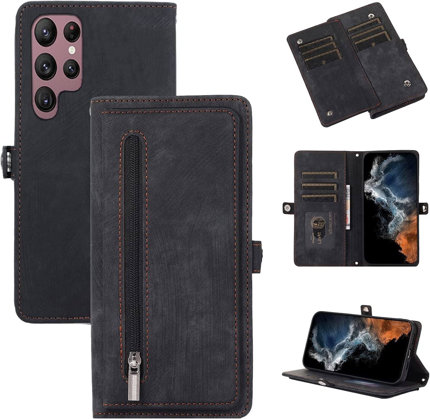 Samsung S23 Ultra Leather Wallet Case with 9 Card Slots