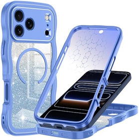 iPhone 18 Pro Max Magnetic Glitter Case with Tempered Glass Screen Protector
