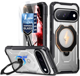 Google Pixel 11 Case with 360° Rotating Magnetic Ring Kickstand and Tempered Glass Screen Protector
