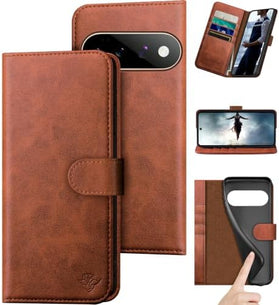 Google Pixel 11 Pro Genuine Leather Flip Wallet Case with RFID Blocking