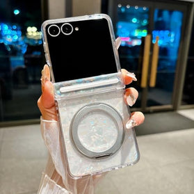 Galaxy Z Flip 8 Glitter Case with Hinge Protection and Ring Stand