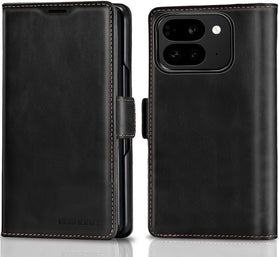 Google Pixel 10 Pro Fold Genuine Leather Wallet Case with RFID Blocking and Kickstand