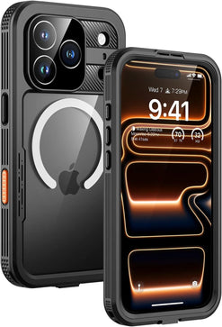 Lanhiem Magnetic for iPhone 17 Pro Max Case, IP68 Waterproof Dustproof, Built-in Screen Protector [Compatible with Magsafe] Heavy Duty Rugged Cover Full Body Phone Case, 6.9 inch, Black