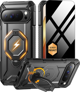 Google Pixel 10 Pro Case with 360° Spin Magnetic Stand and Privacy Screen Protector