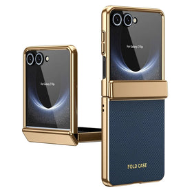 Galaxy Z Flip 8 Diamond-Textured Leather Case with Screen Protector