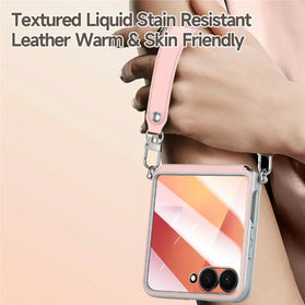 Galaxy Z Flip 8 Carbon Fiber Leather Case with Auto-Rebound Hinge and Wrist Strap