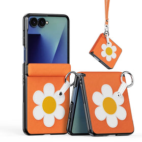 Galaxy Z Flip 8 Daisy Print Case with Finger Ring and Strap