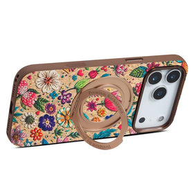 iPhone 18 Pro Max Embroidered Leather Case with Magnetic Ring Kickstand