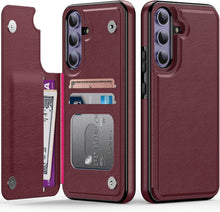 Load image into Gallery viewer, Samsung Galaxy S25 Flip Folio Leather Kickstand Credit Card Holder Protective Phone Cover - Redpepper Cases