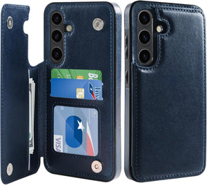 Samsung Galaxy S25 Flip Folio Leather Kickstand Credit Card Holder Protective Phone Cover - Redpepper Cases