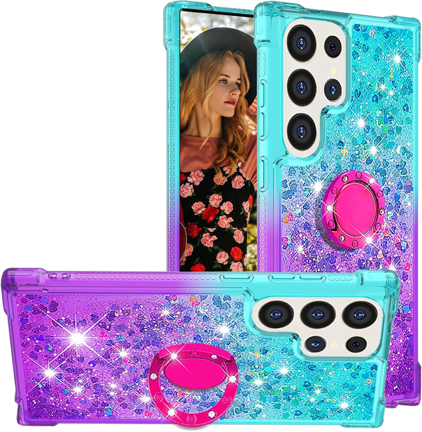 Samsung Galaxy S25 Plus Clear Glitter Liquid Sparkle Bling Cute Case - Redpepper Cases