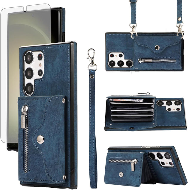 Samsung Galaxy S25 Ultra 5G Wallet Cover and Tempered Glass Screen