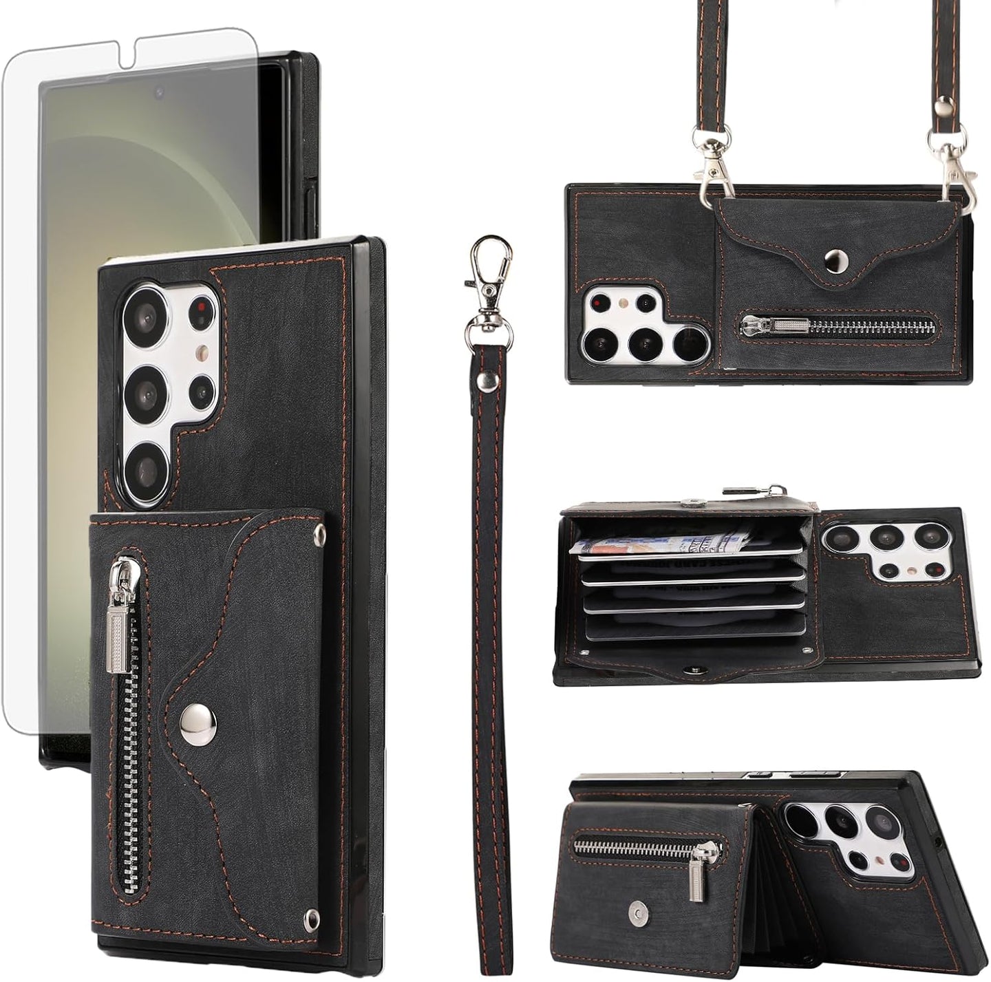 Samsung Galaxy S25 Ultra 5G Wallet Cover and Tempered Glass Screen Protector - Redpepper Cases